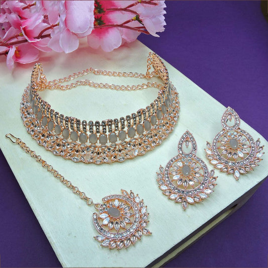 Alloy Choker Necklace Set In Grey Colour