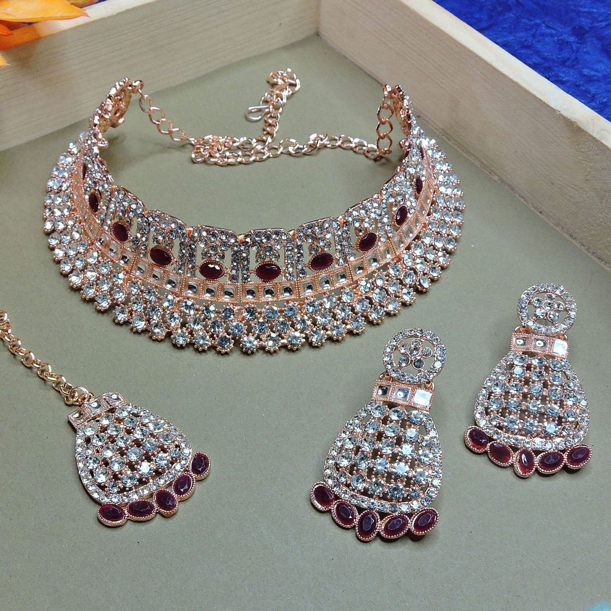 Alloy Choker Necklace Set In Maroon Colour