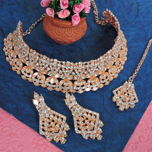 Alloy Choker Necklace Set In White Colour