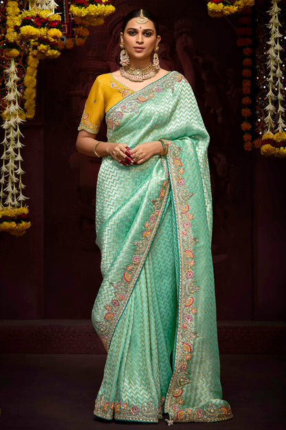 Aqua Blue Colour Banarasi Kanjivram Designer Saree