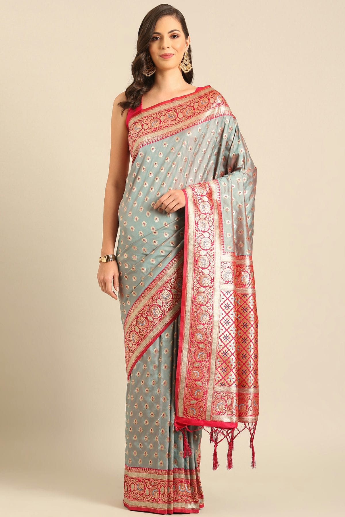 Aqua Blue Colour Banarasi Silk Traditional Saree