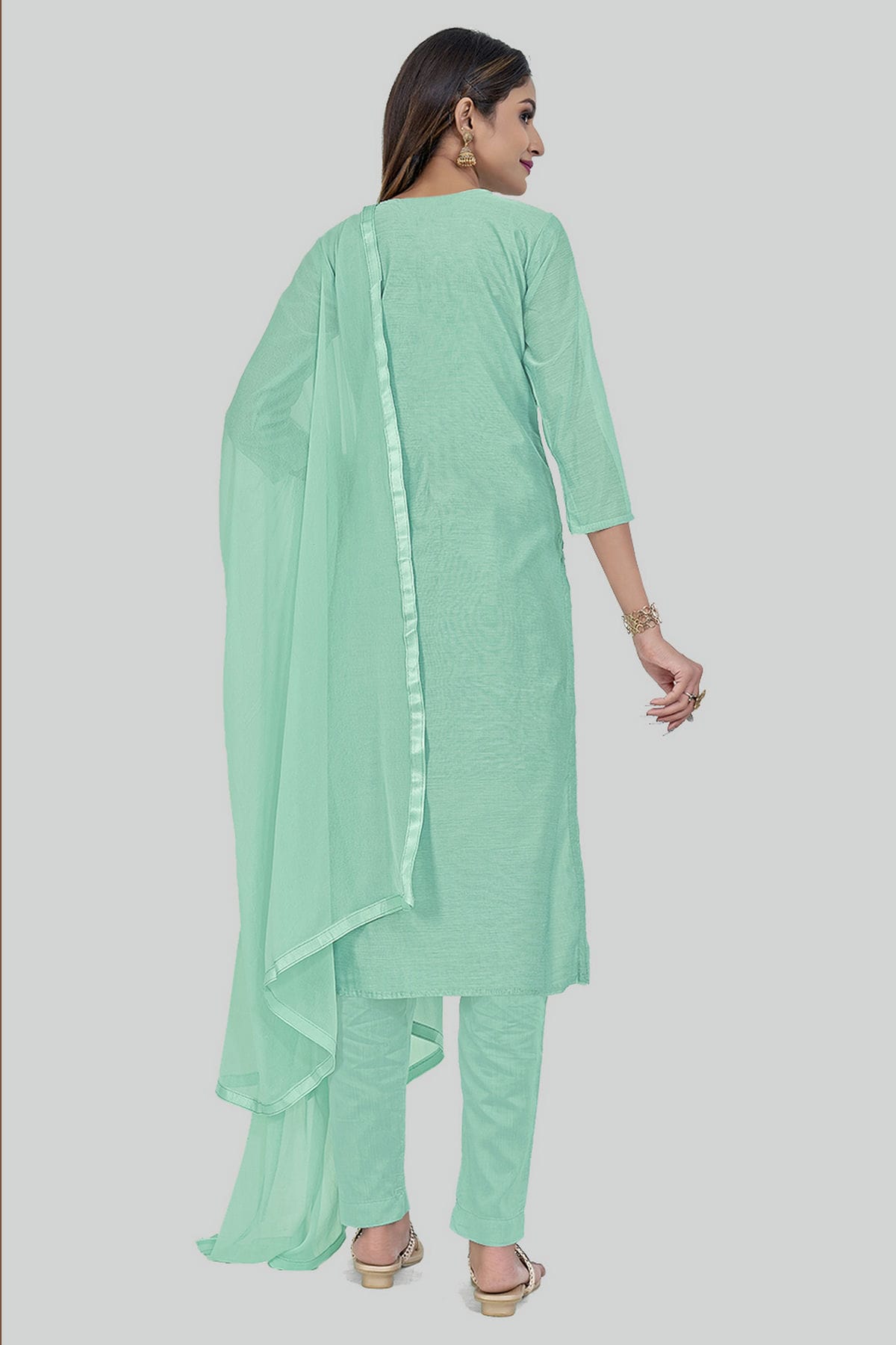 Aqua Blue Colour Chanderi Silk Pant Style Suit