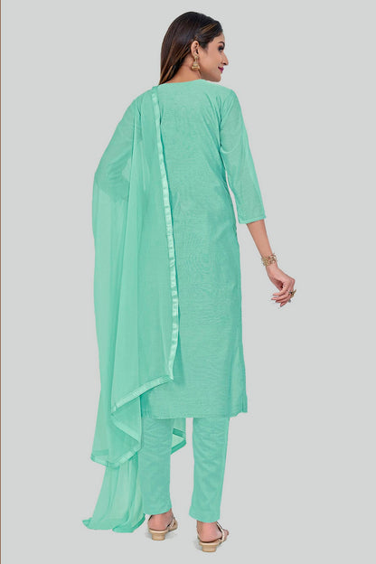 Aqua Blue Colour Chanderi Silk Pant Style Suit