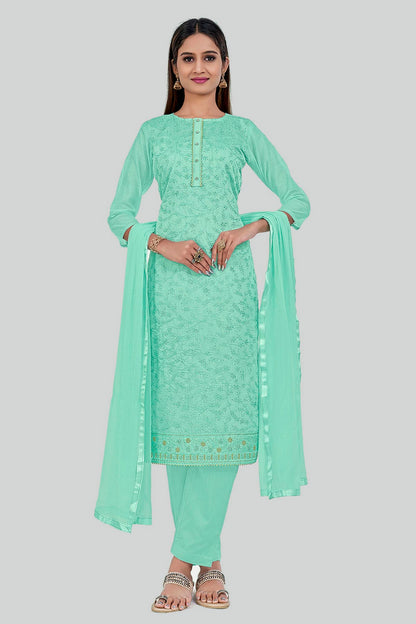 Aqua Blue Colour Chanderi Silk Pant Style Suit