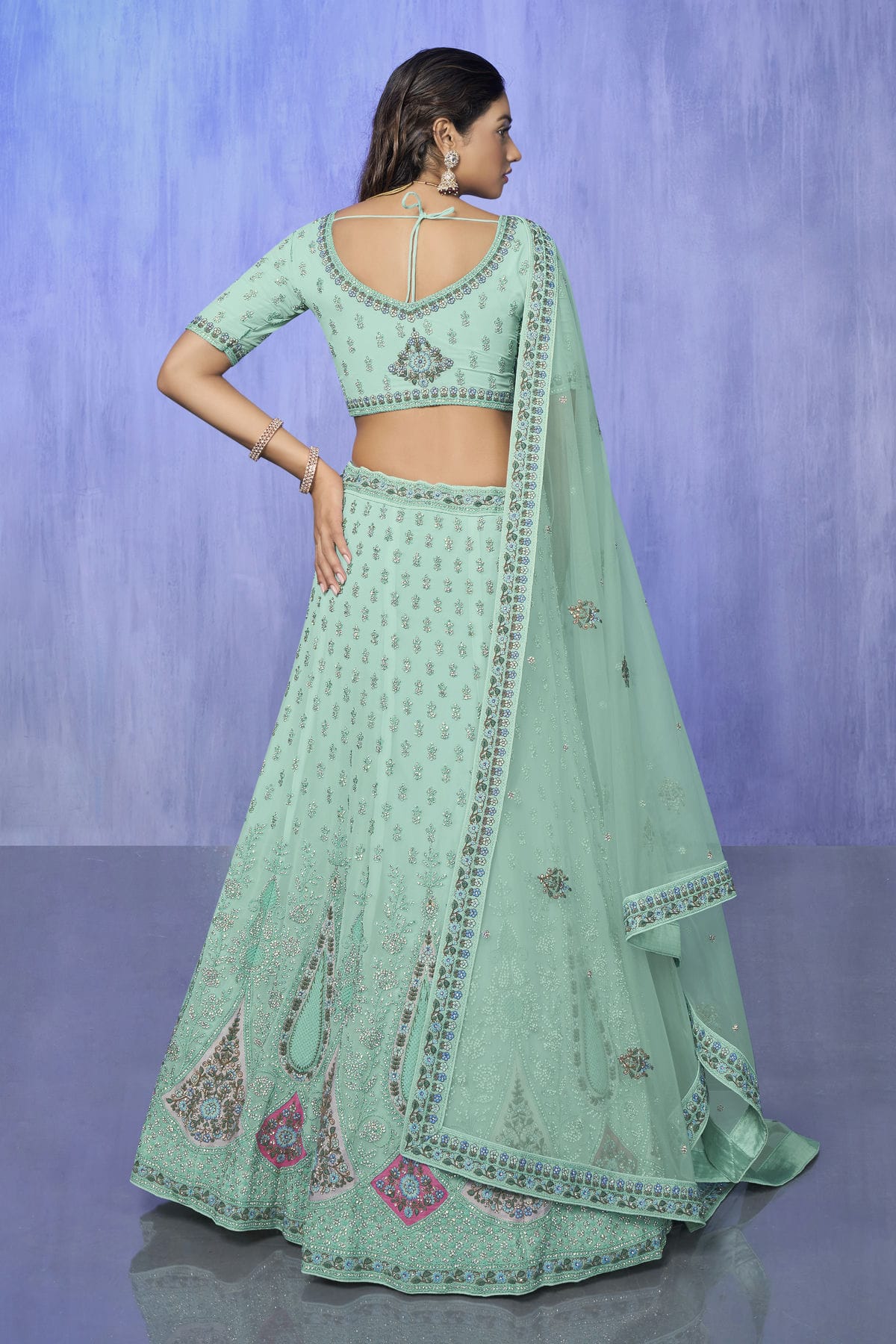 Aqua Blue Colour Embroidery Georgette Lehenga Choli