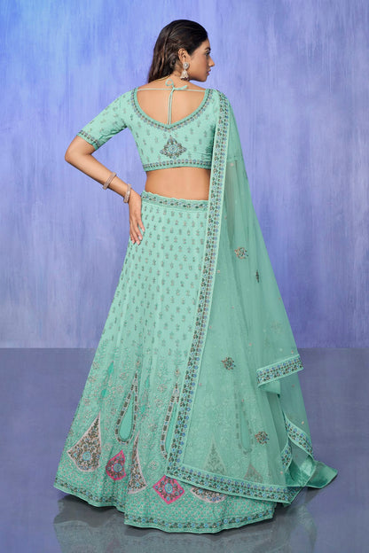 Aqua Blue Colour Embroidery Georgette Lehenga Choli