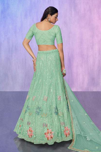 Aqua Blue Colour Embroidery Net Lehenga Choli