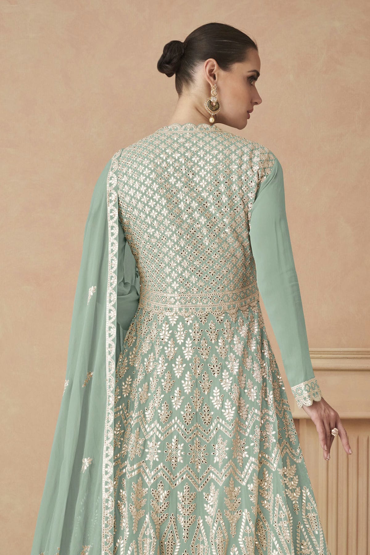 Aqua Blue Colour Faux Georgette Anarkali Suit