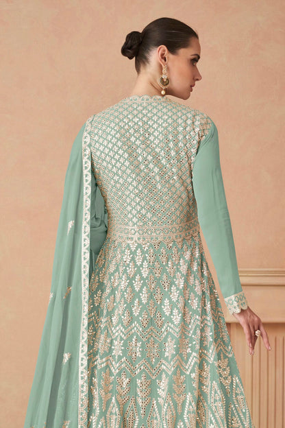 Aqua Blue Colour Faux Georgette Anarkali Suit