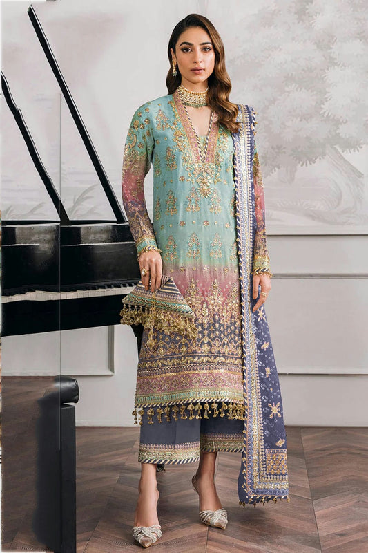 Aqua Blue Colour Faux Georgette Semi Stitched Pakistani Suit