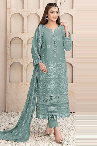 Aqua Blue Colour Semi Stitched Faux Georgette Pakistani Suit