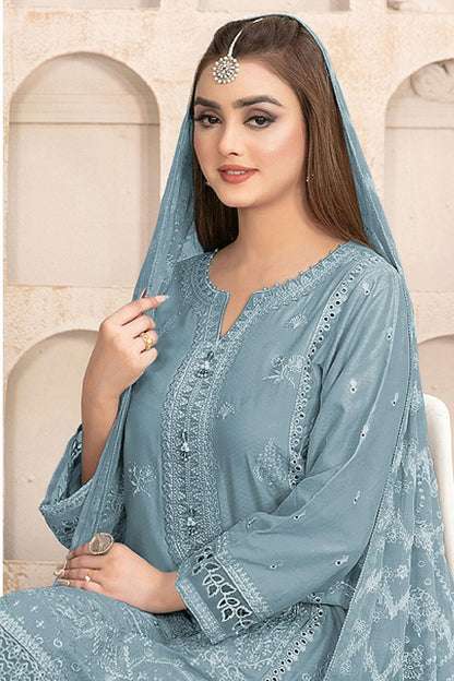 Aqua Blue Colour Semi Stitched Faux Georgette Pakistani Suit