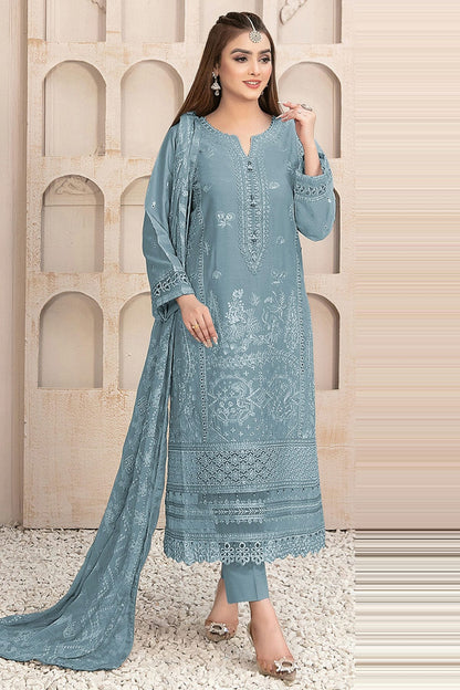 Aqua Blue Colour Semi Stitched Faux Georgette Pakistani Suit