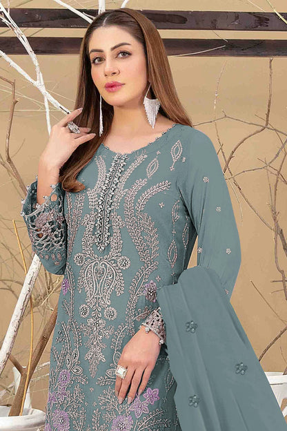 Aqua Blue Colour Semi Stitched Faux Georgette Pakistani Suit