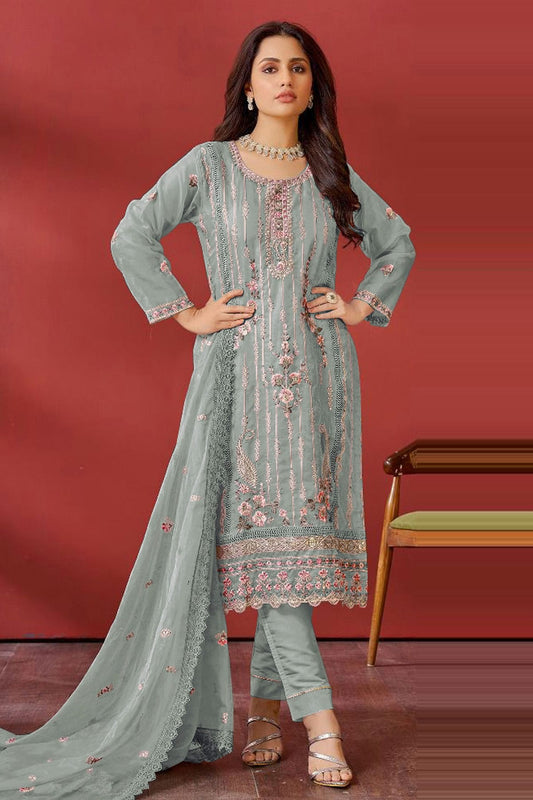 Aqua Blue Colour Semi Stitched Organza Pakistani Suit