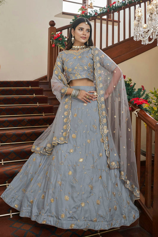 Art Silk Designer Lehenga Choli In Slate Blue Colour