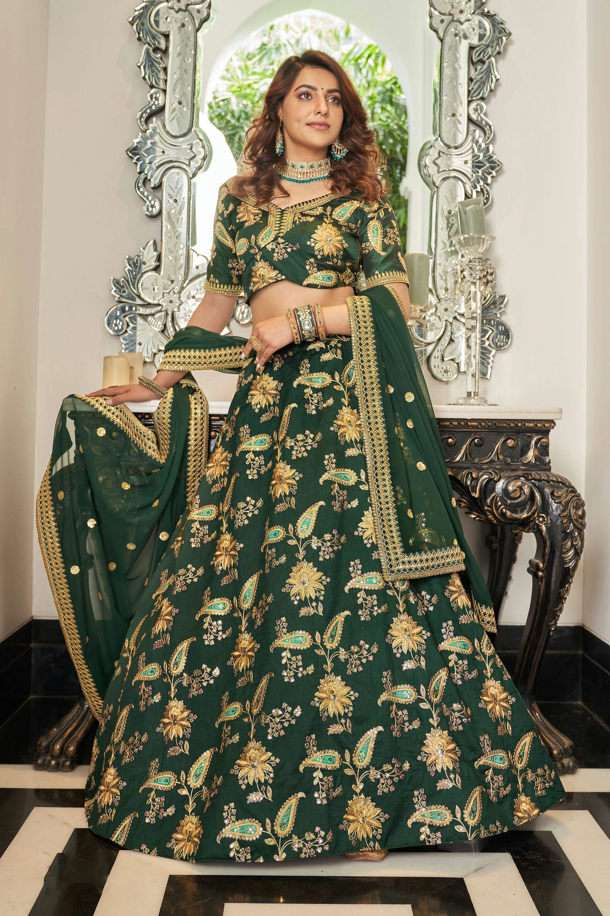 Art Silk Embroidery A Line Lehenga Choli