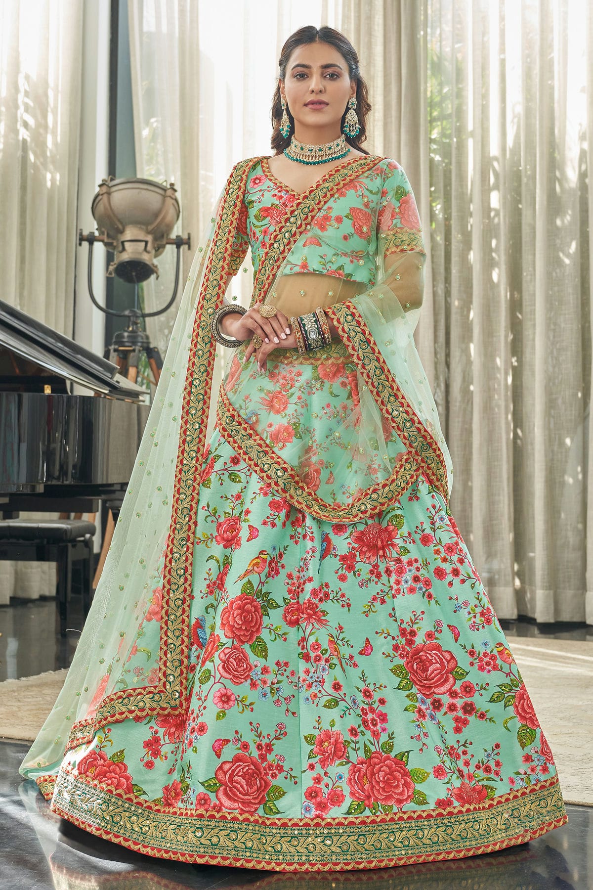 Art Silk Embroidery A Line Lehenga Choli