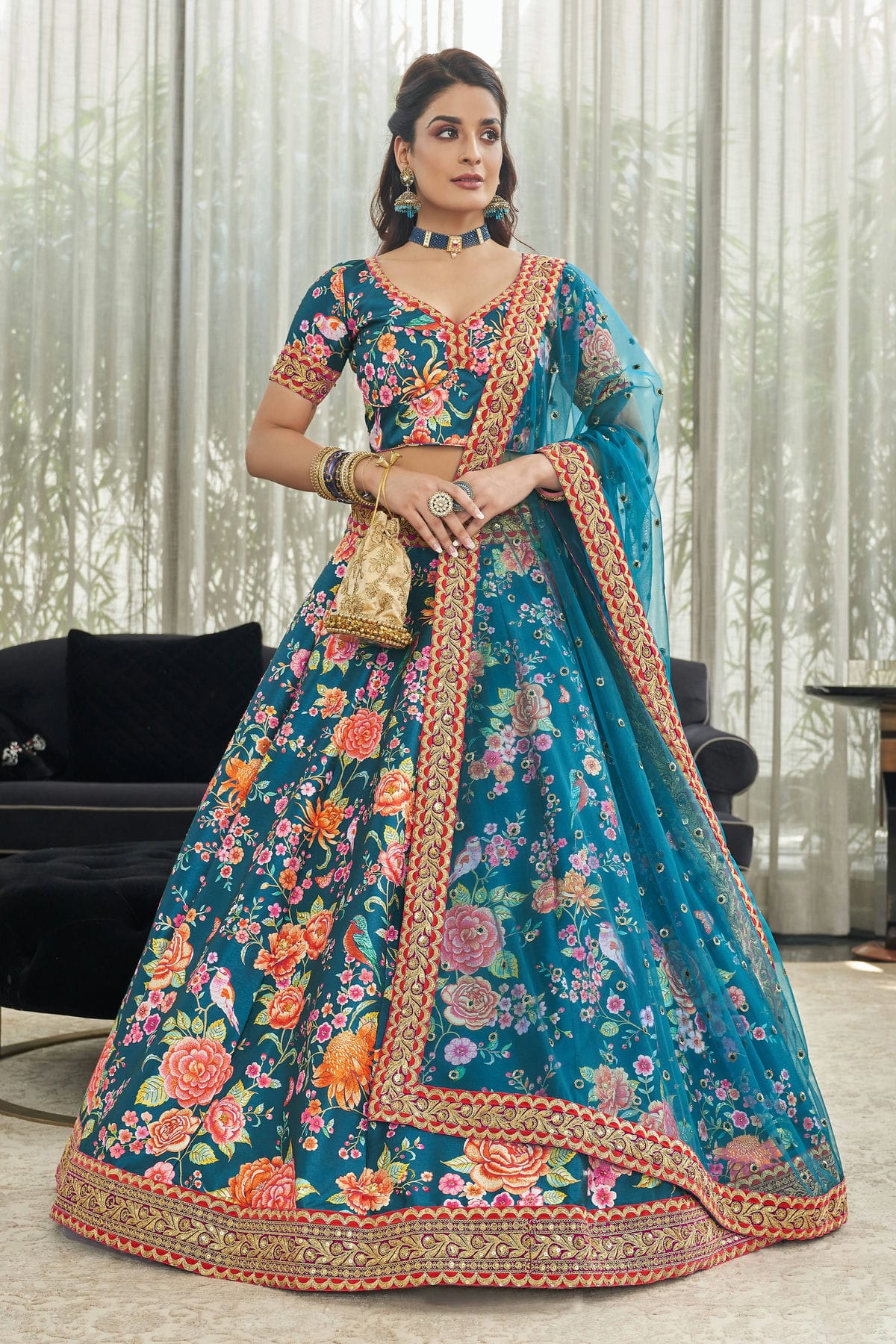 Art Silk Embroidery A Line Lehenga Choli