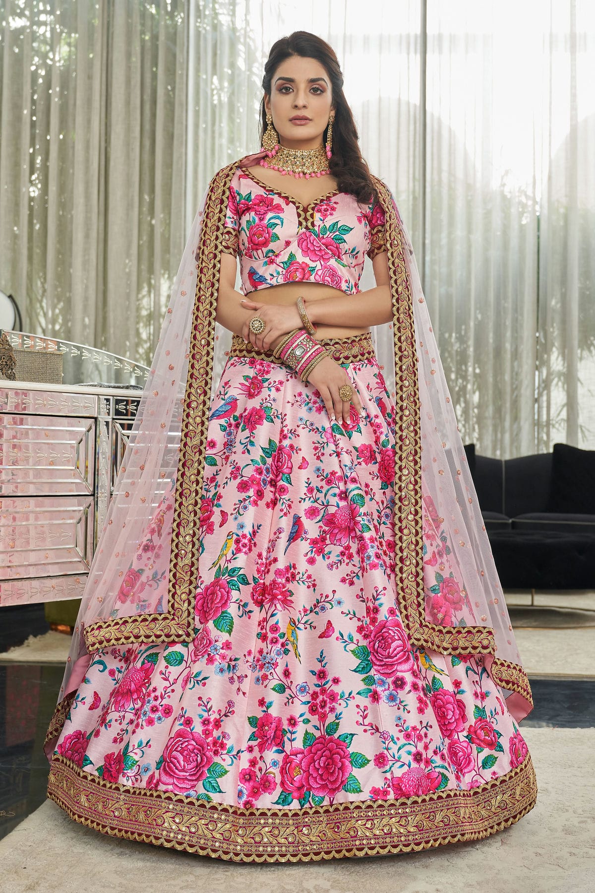 Art Silk Embroidery A Line Lehenga Choli