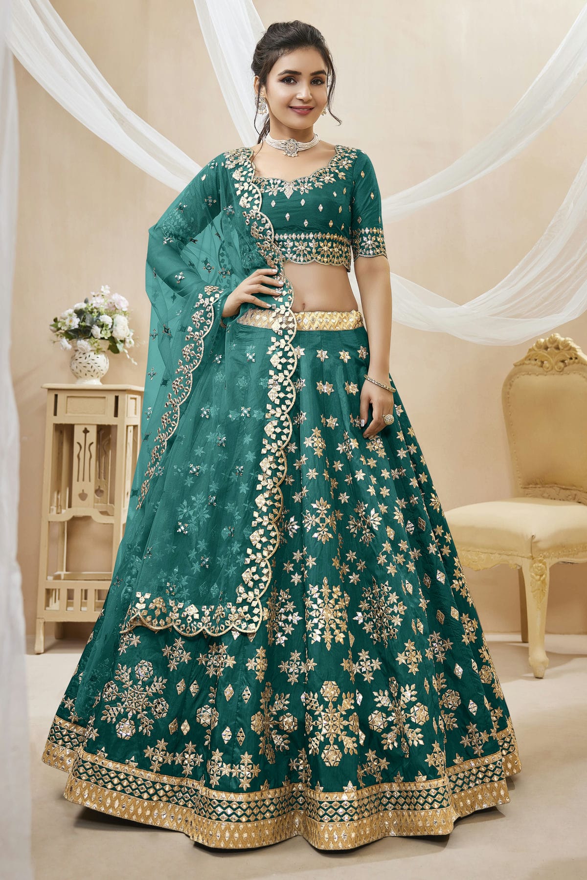 Art Silk Embroidery A Line Lehenga Choli