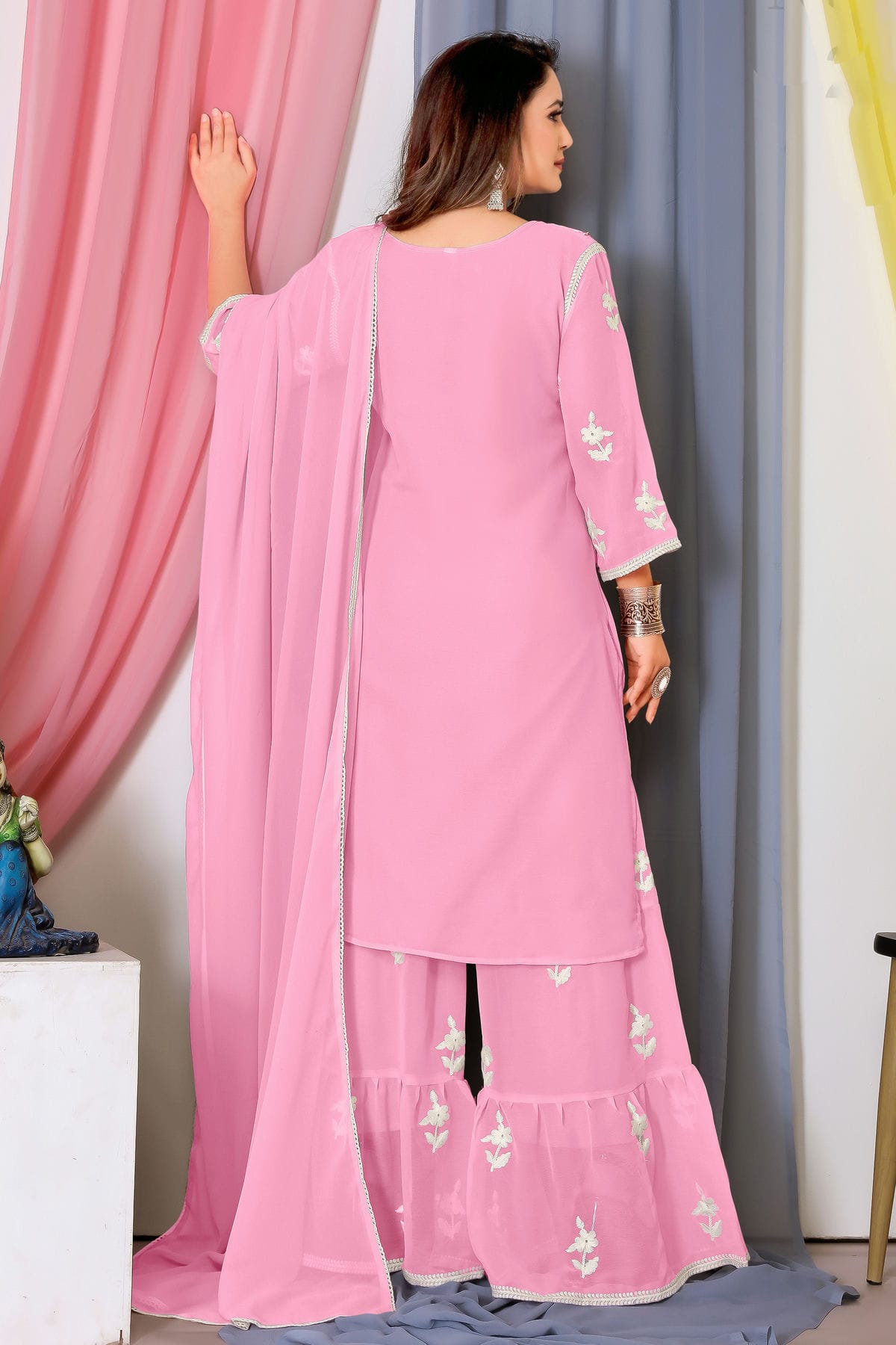 Baby Pink Colour Bamber Georgette Sharara Suit