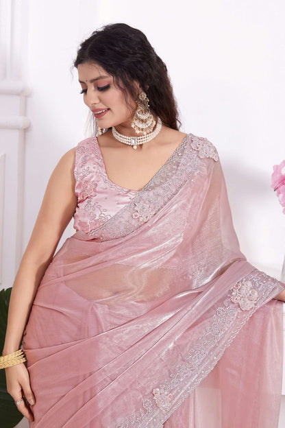 Baby Pink Colour Burberry Silk Designer Saree