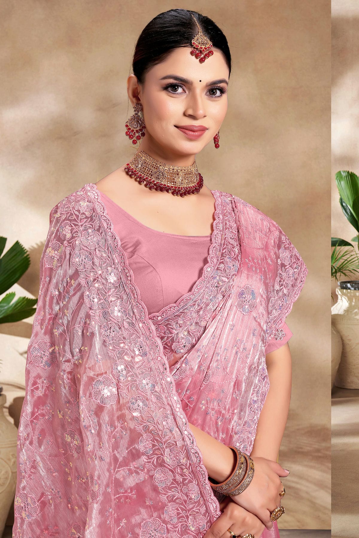 Baby Pink Colour Burberry Silk Designer Saree