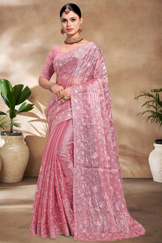 Baby Pink Colour Burberry Silk Designer Saree