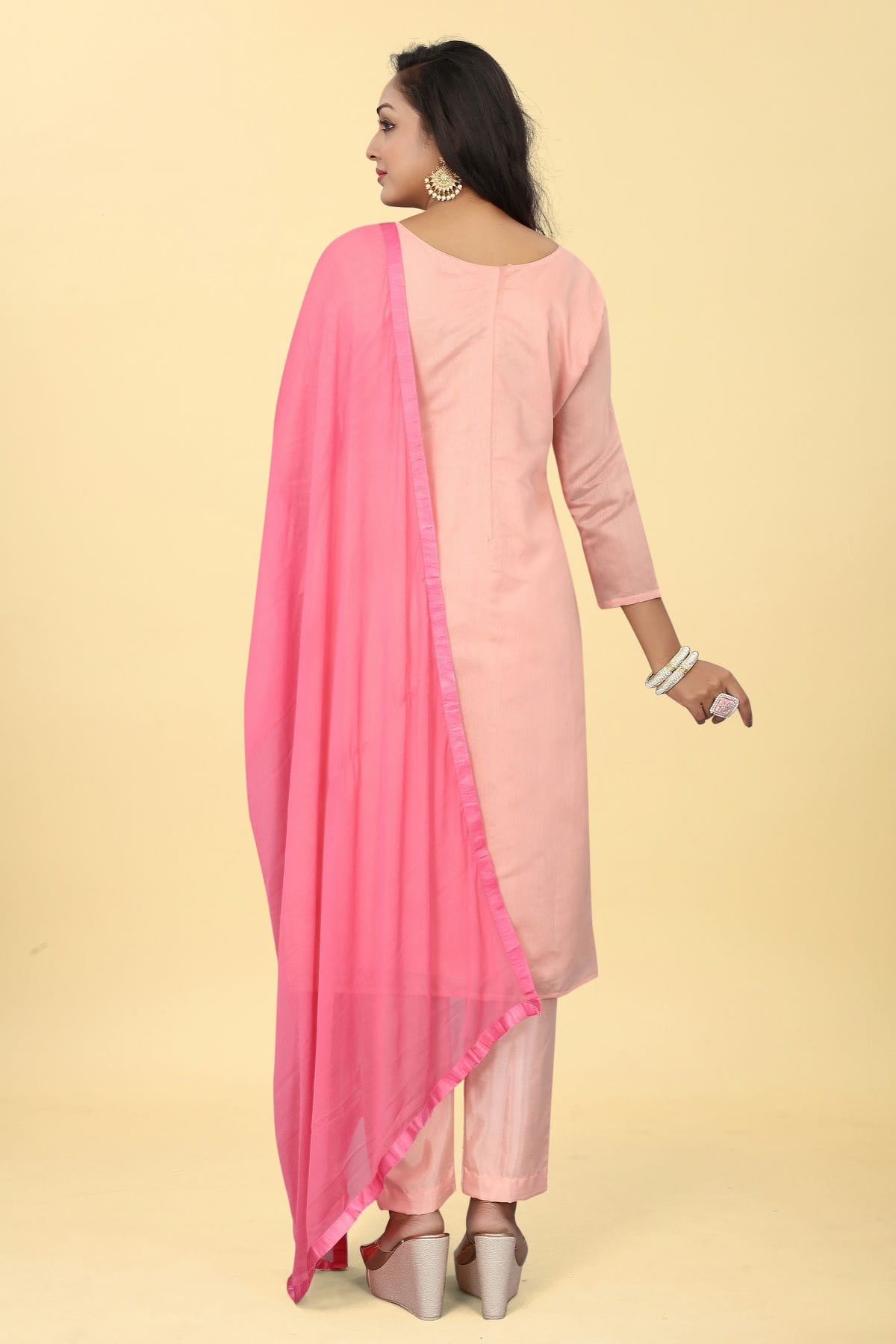 Baby Pink Colour Chanderi Silk Pant Style Suit