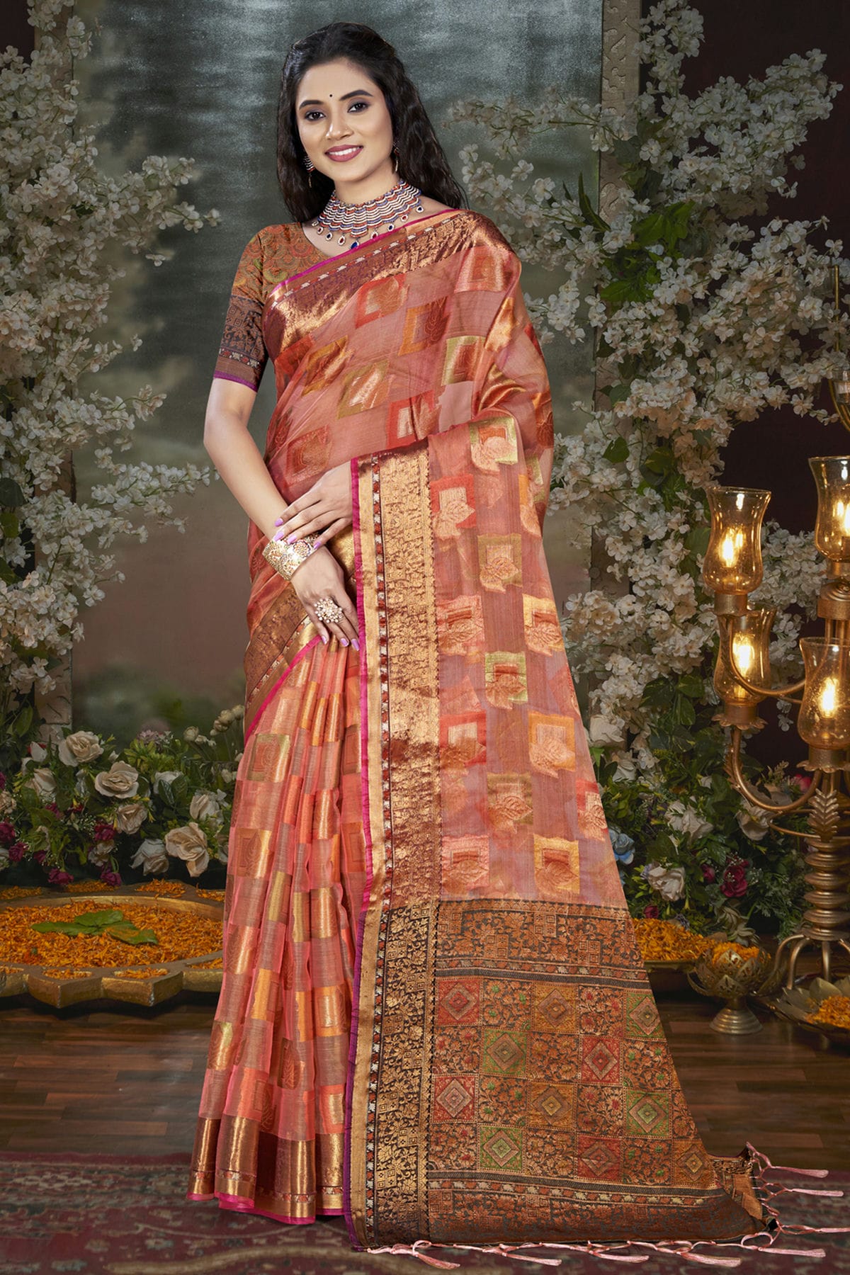 Baby Pink Colour Chanderi Woven Work Traditional Saree