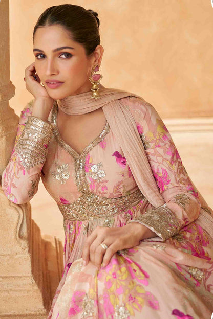 Baby Pink Colour Chinon Silk Gown VSGW1140805