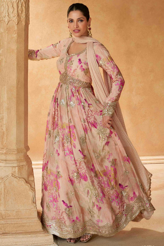 Baby Pink Colour Chinon Silk Gown VSGW1140805