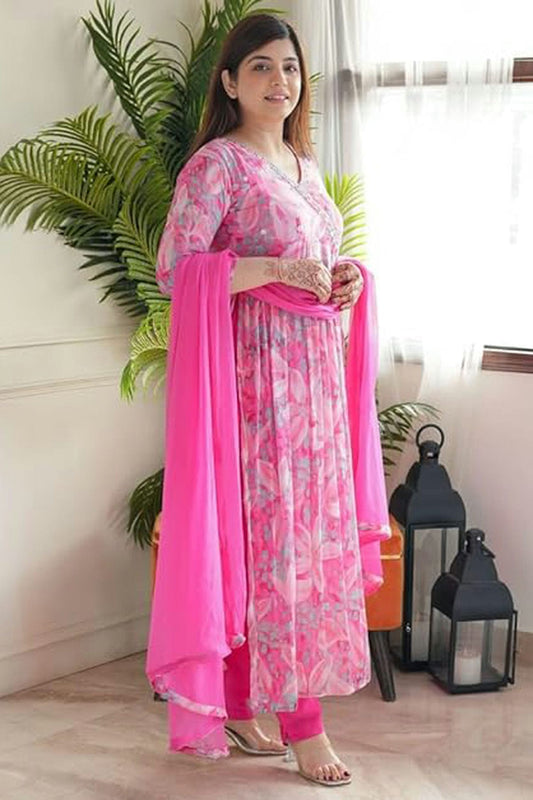 Baby Pink Colour Chinon Stitched Salwar Suit