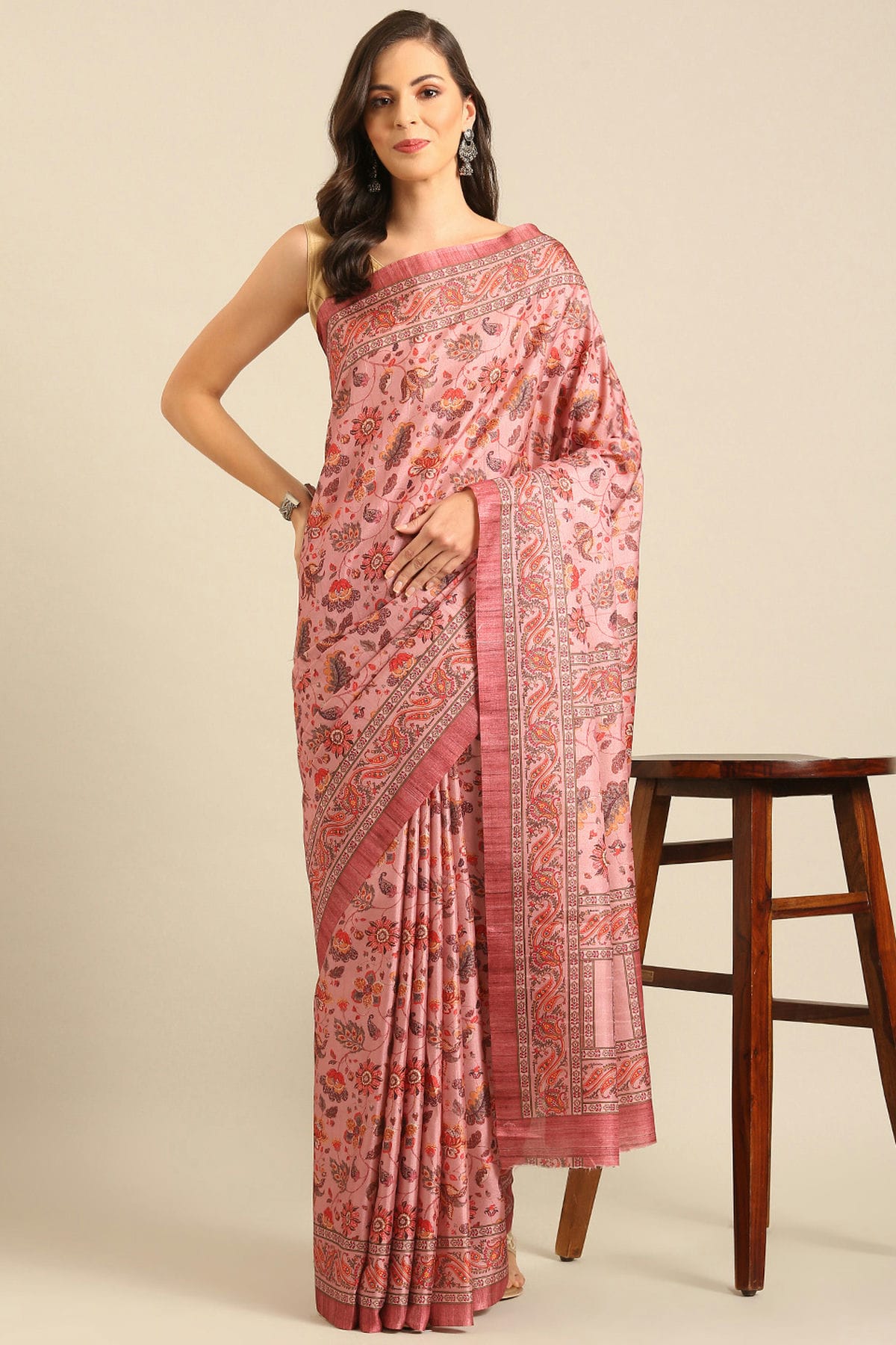 Baby Pink Colour Cotton Katha Handloom Silk Saree