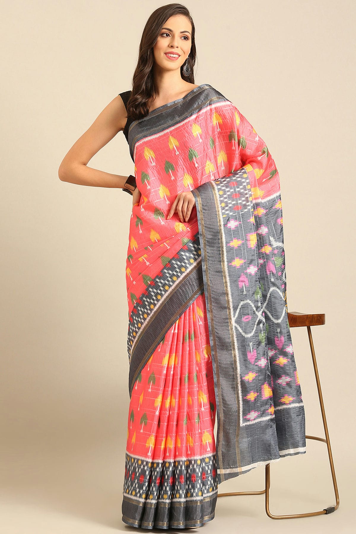 Baby Pink Colour Cotton Manipuri Patola Handloom Saree