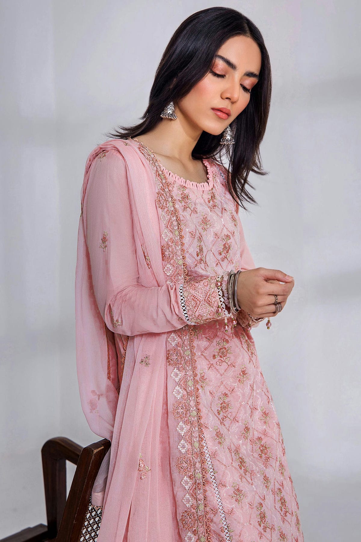 Baby Pink Colour Cotton Semi Stitched Pakistani Suit