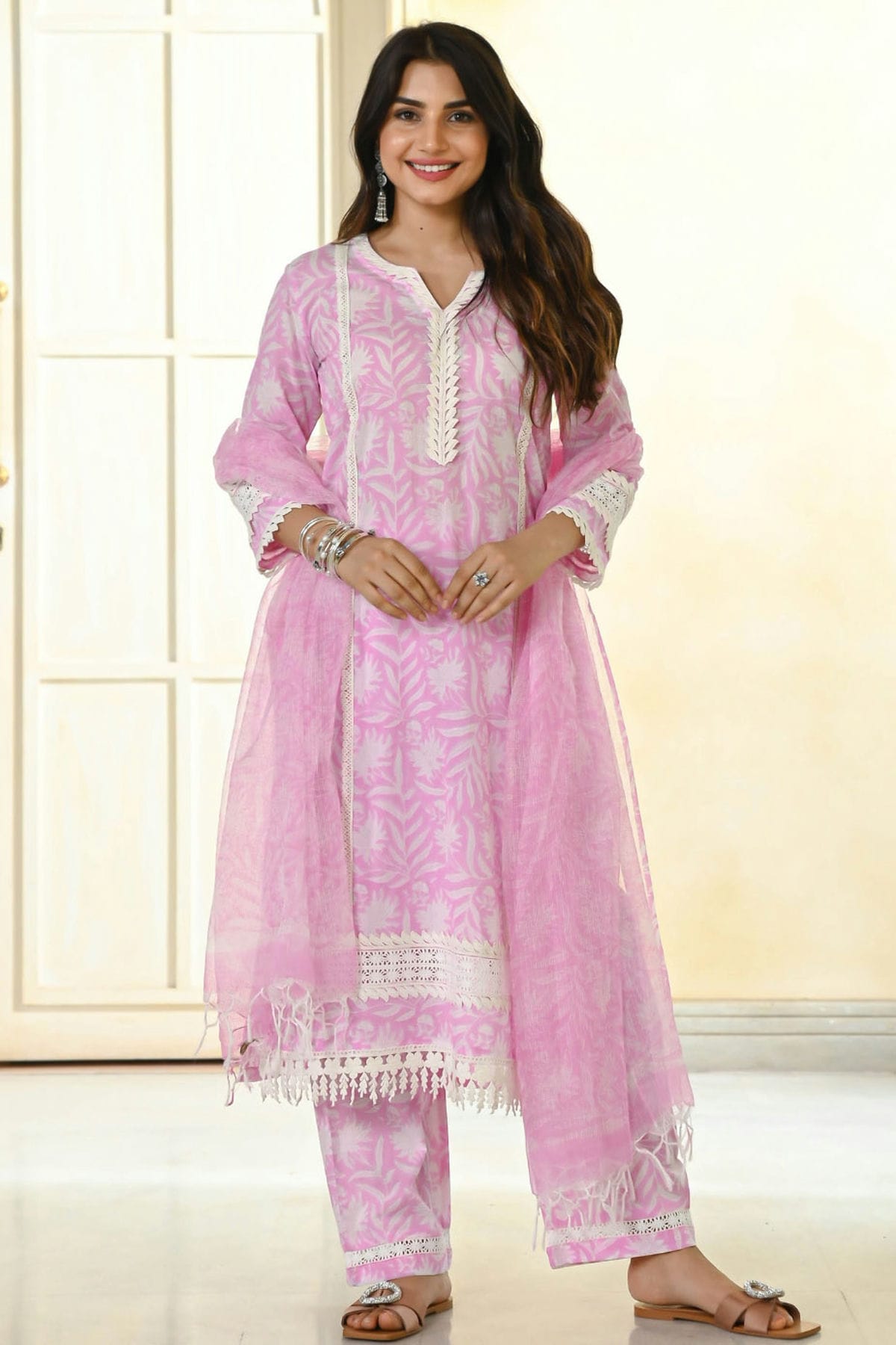 Baby Pink Colour Cotton Stitched Salwar Suit