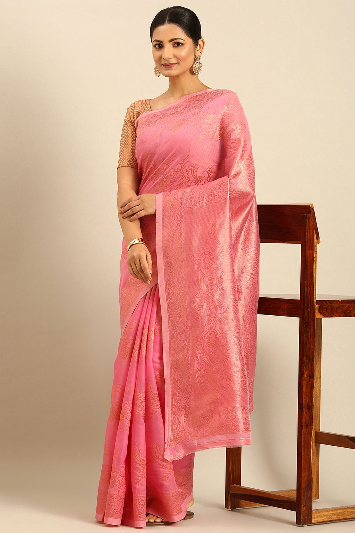 Baby Pink Colour Cotton Traditional Saree