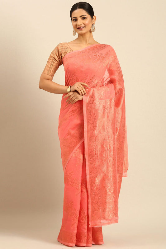 Baby Pink Colour Cotton Traditional Saree