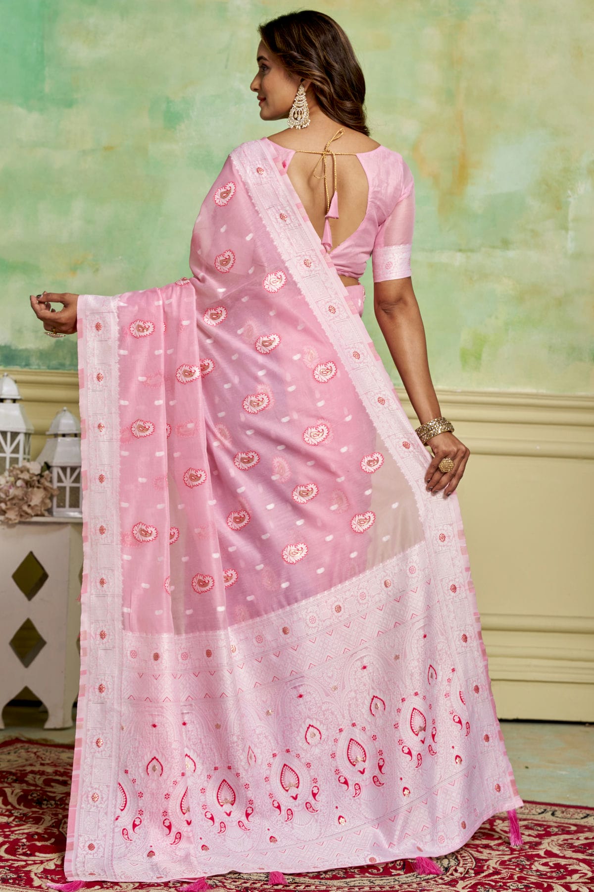 Baby Pink Colour Cotton Traditional Saree