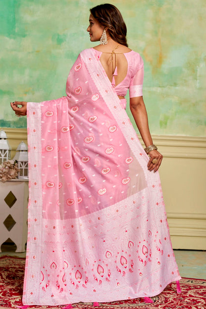 Baby Pink Colour Cotton Traditional Saree