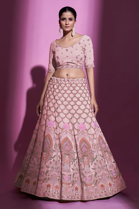 Baby Pink Colour Embroidery Georgette Lehenga Choli