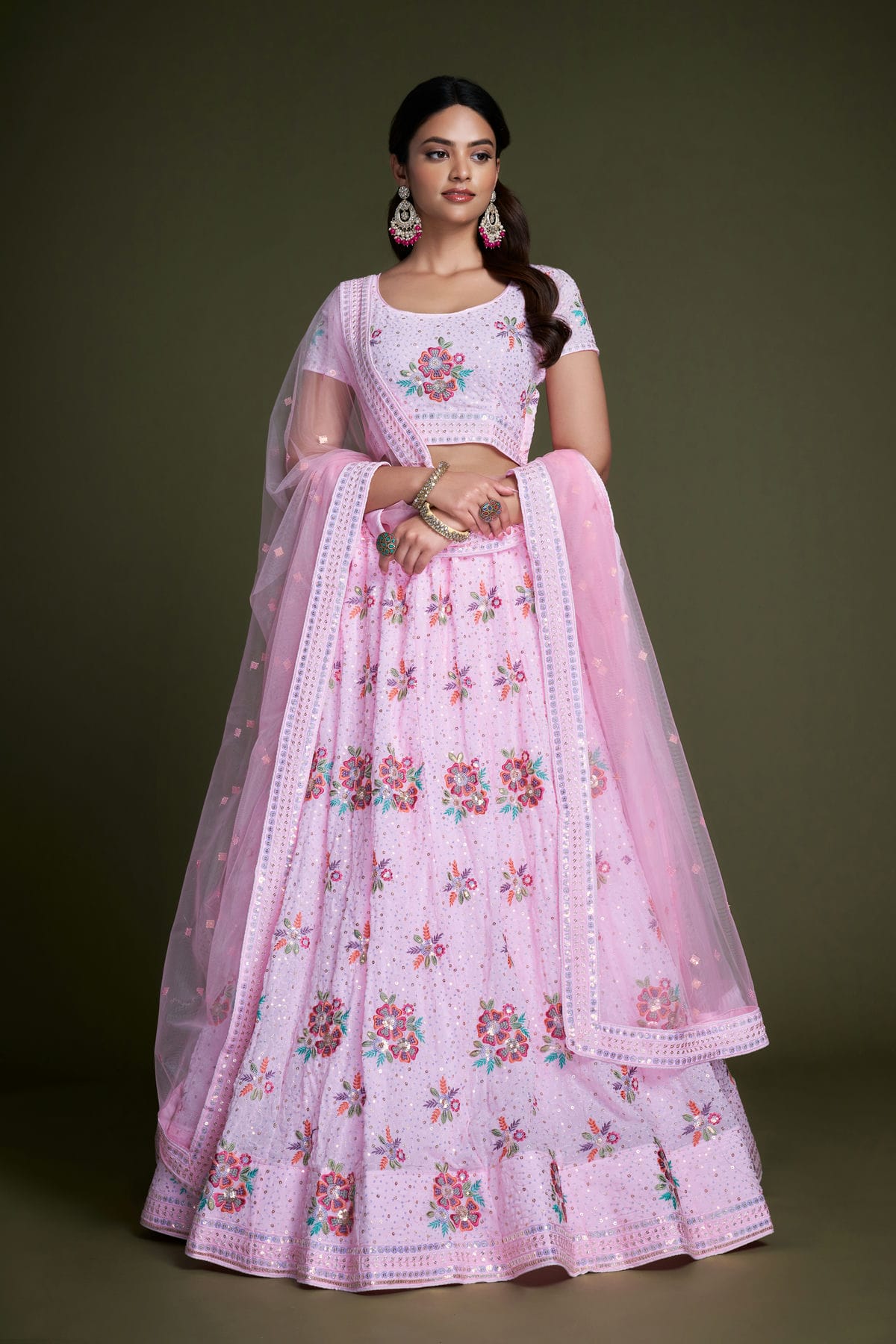 Baby Pink Colour Embroidery Georgette Lehenga Choli