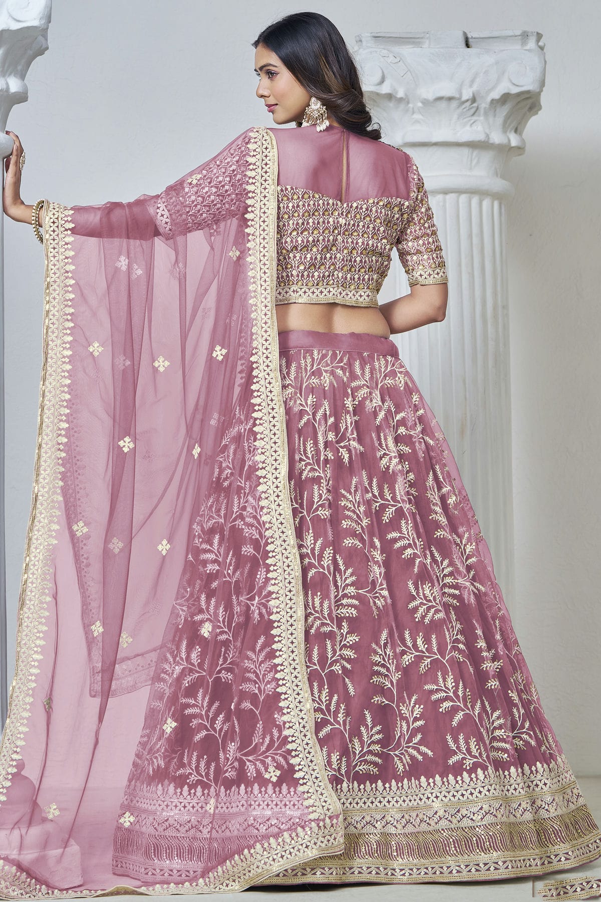 Baby Pink Colour Embroidery Lehenga Choli In Net Fabric VSLC1050665