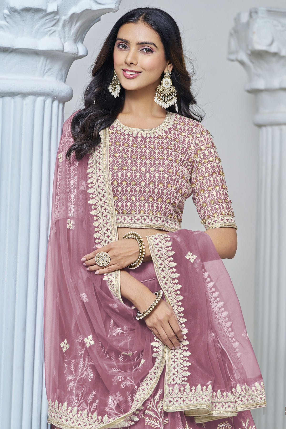 Baby Pink Colour Embroidery Lehenga Choli In Net Fabric VSLC1050665