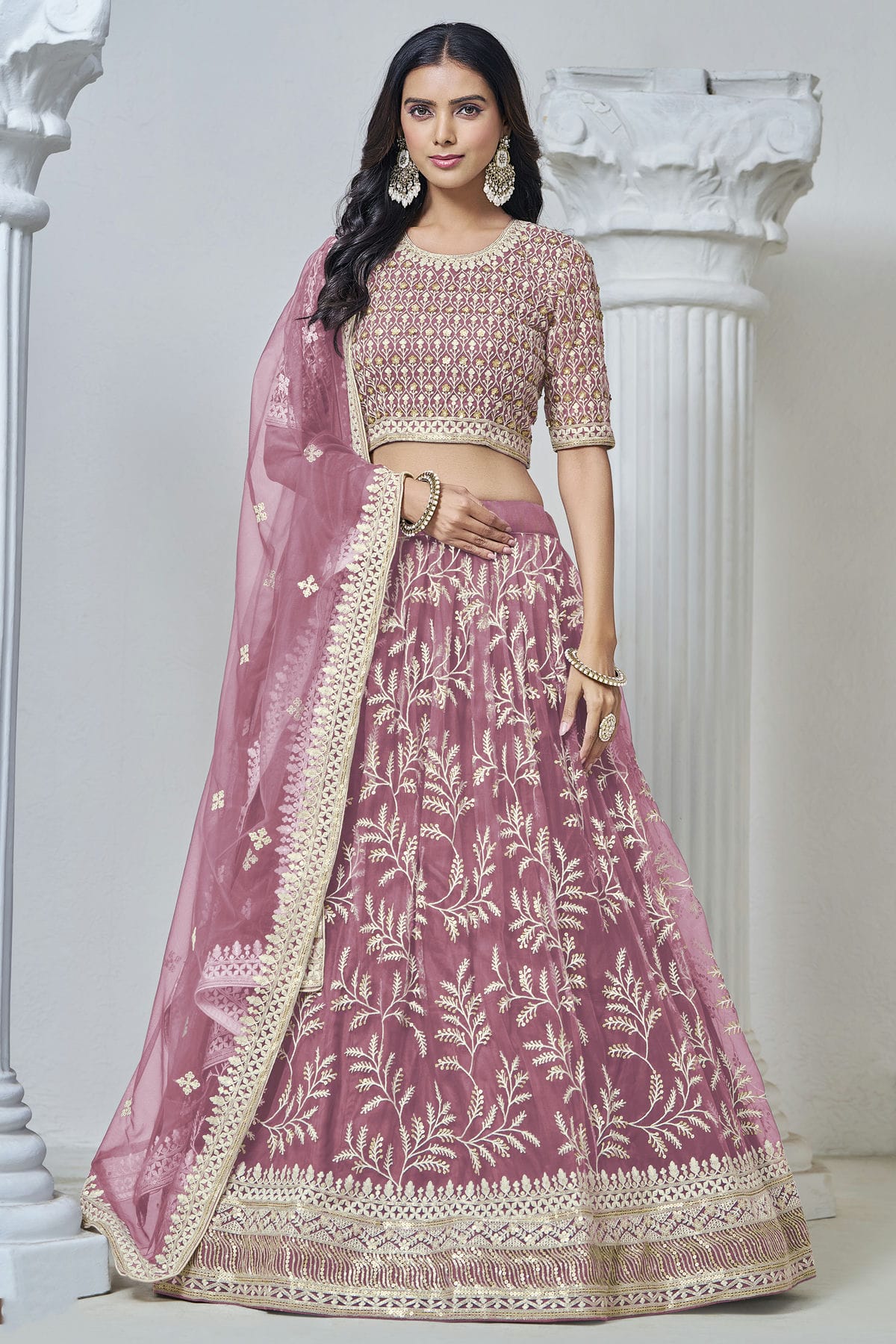 Baby Pink Colour Embroidery Lehenga Choli In Net Fabric