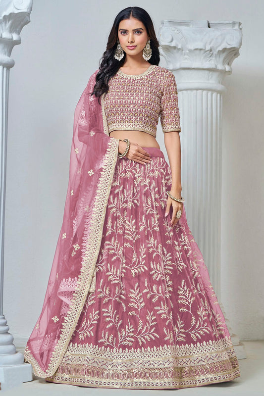 Baby Pink Colour Embroidery Lehenga Choli In Net Fabric