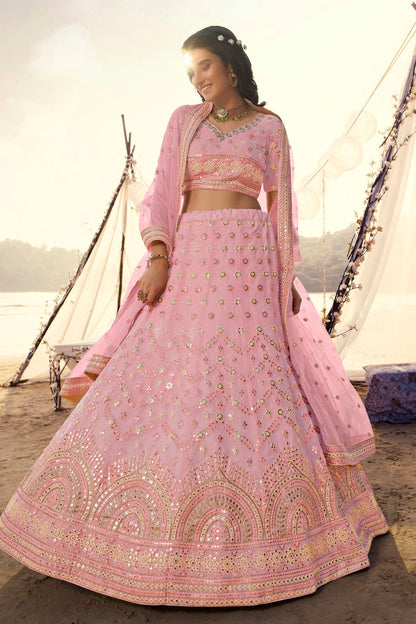 Baby Pink Colour Embroidery Organza Lehenga Choli