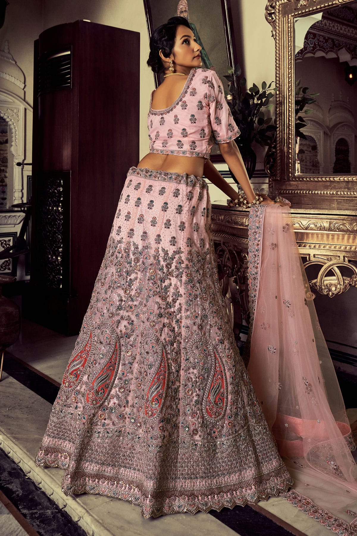 Baby Pink Colour Embroidery Soft Net Lehenga Choli